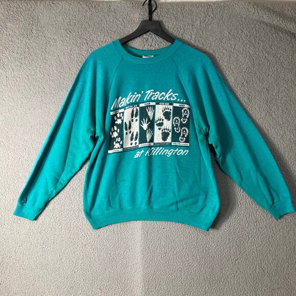 Vintage Makin’ Tracks Killington Sweatshirt XL Hanes Teal Ski Graphic USA Made - Picture 2 of 10